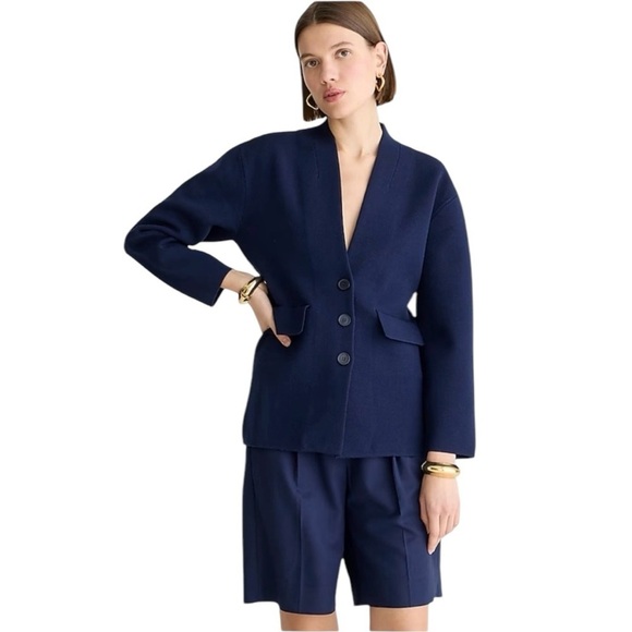 J Crew Fitted Waist Sweater Blazer Navy Size L NEW - Picture 1 of 12